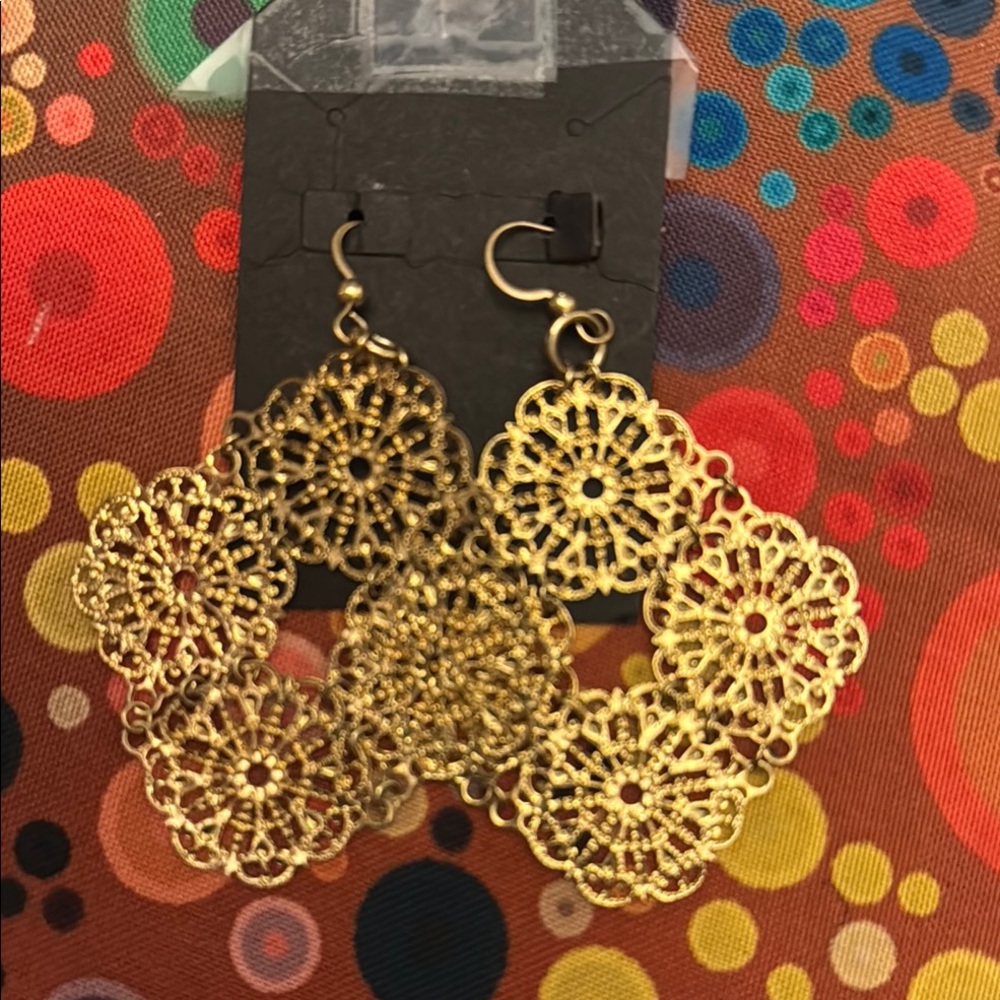 Gold Filigree Earrings lattice chandelier, dangle drop